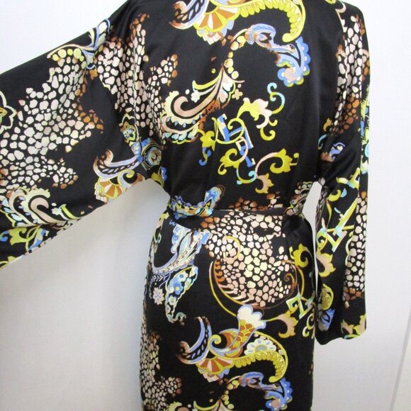 Long Wrap Lingerie Robe Provencial Paisley Print Black - Picture 1 of 10